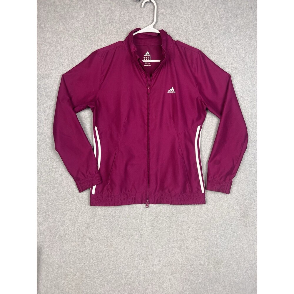 Adidas Women's M Full Zip Track Jacket Windbreaker Pockets Casual Maroon